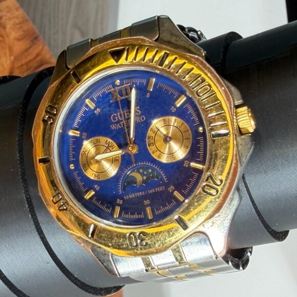 Vintage 90s GUESS WaterPro Two-Tone Blue Dial Sport Watch